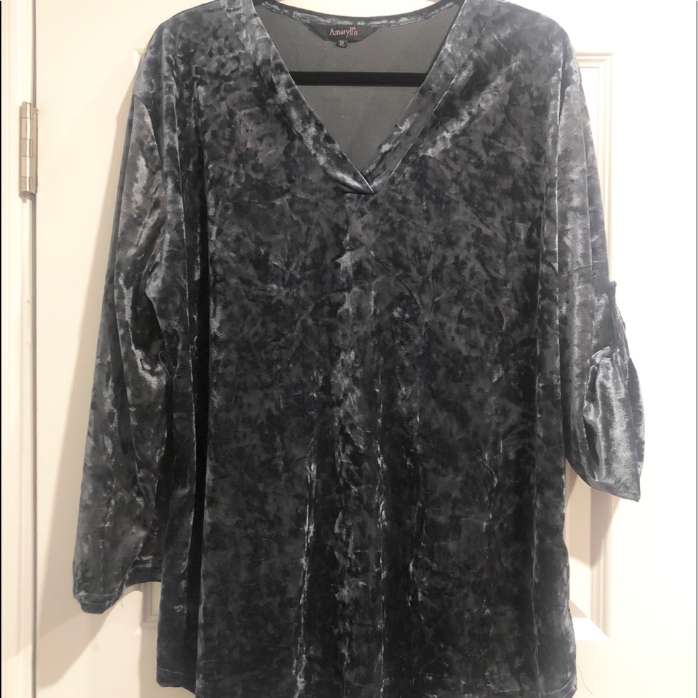 Charcoal Vneck Velvet Shirt
